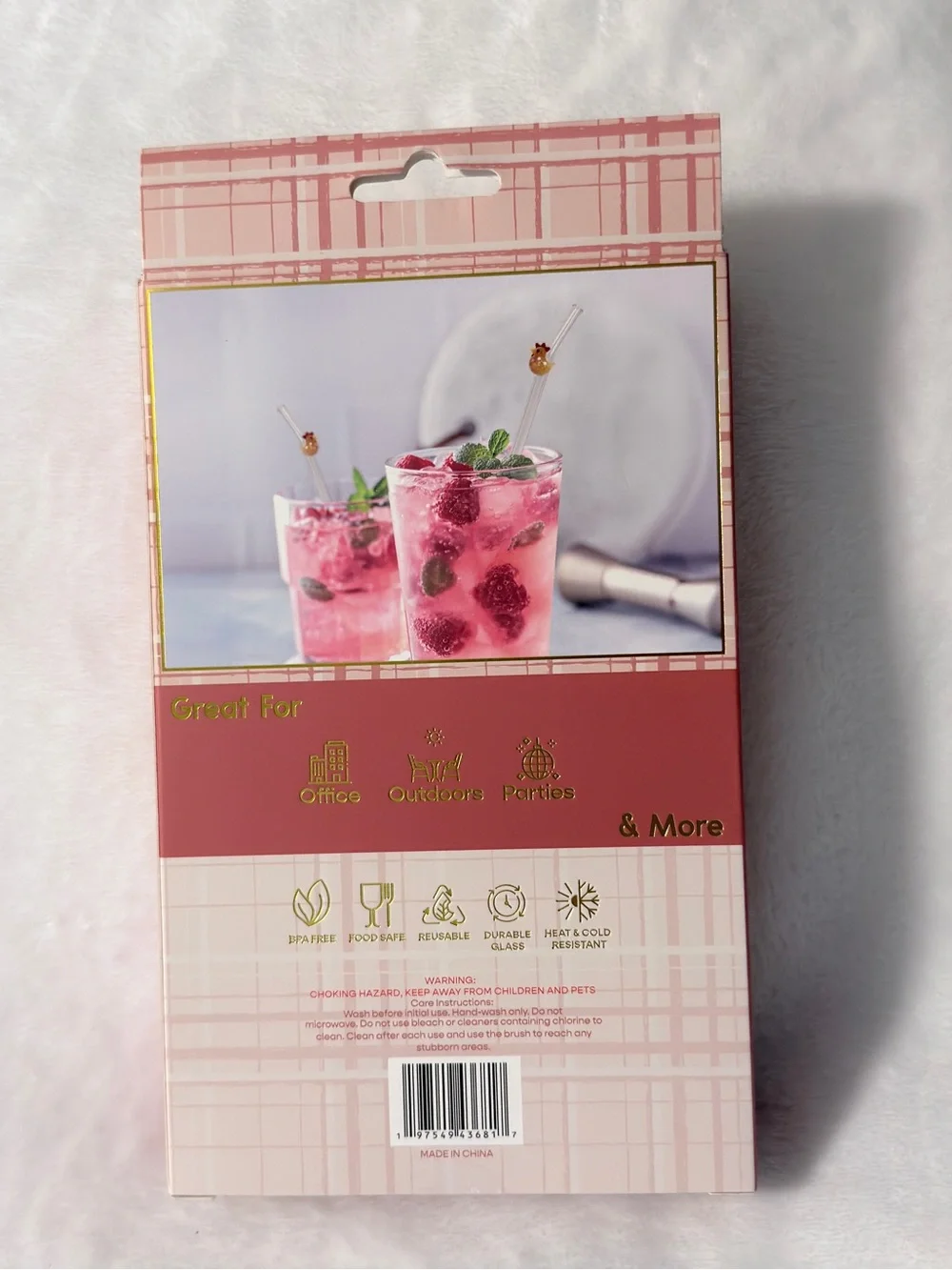 Glass Straws with Decorative Chicken Toppers - Pink Packaging